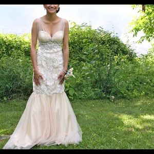 Jovani Crochet lace white & cream prom dress